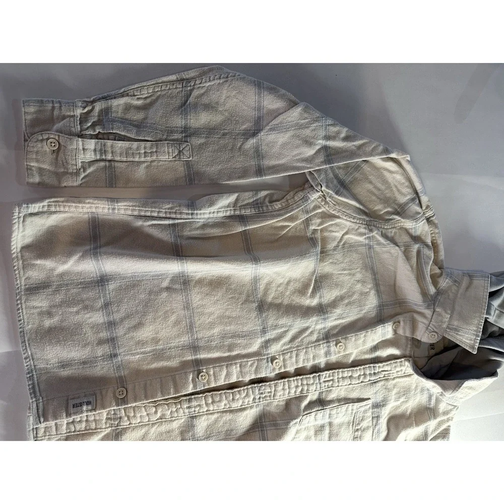 Hollister Men's L Plaid Flannel Button-Up Long Sleeve Shirt Gray White